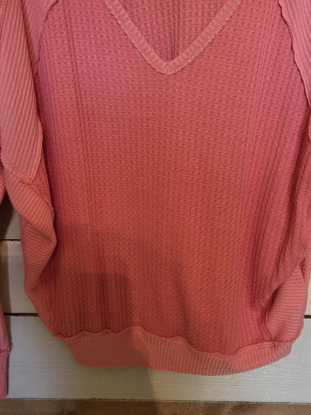 Free People Pink Ribbed V-Neck Long Sleeve Top